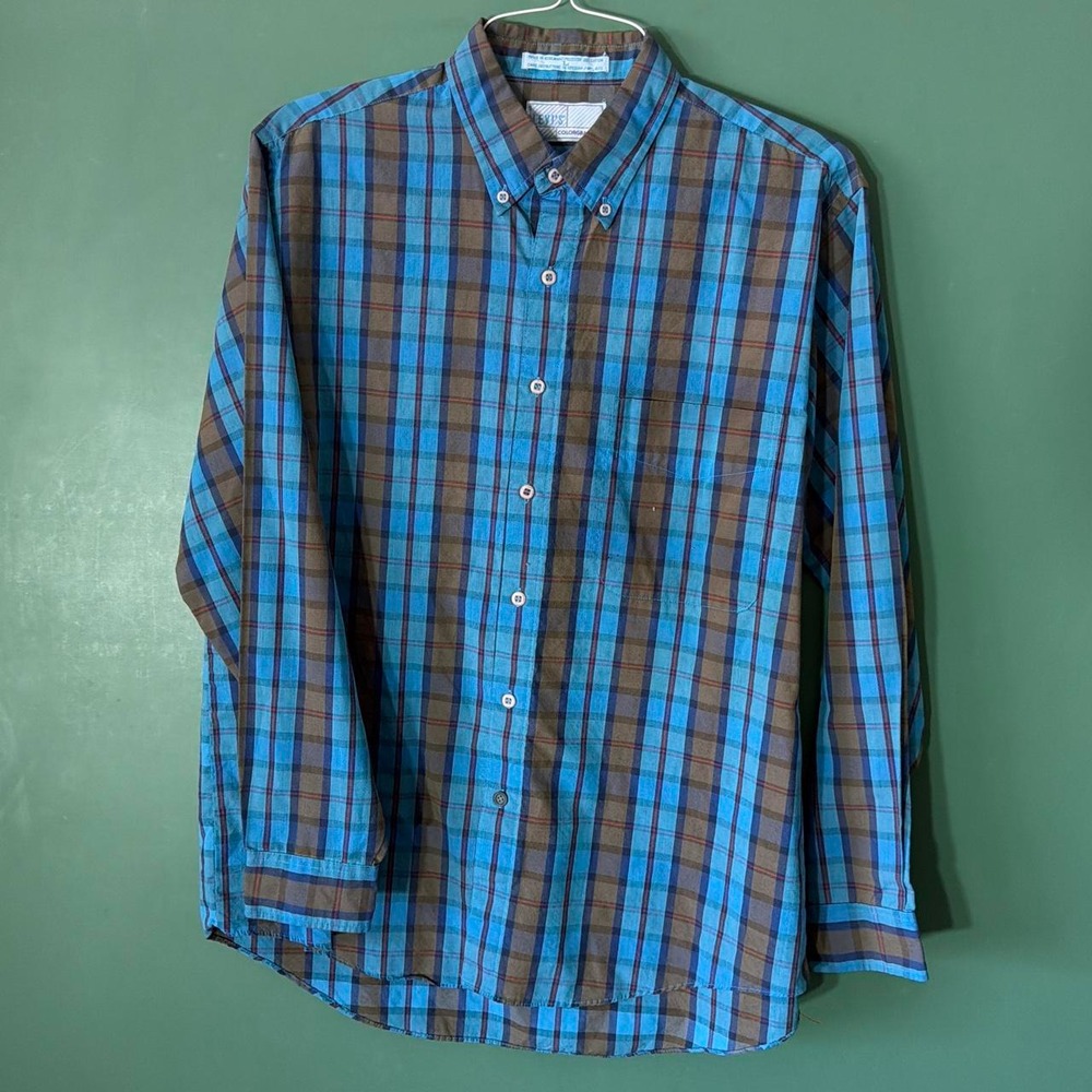 Vintage Levis Colorgraphs Plaid Button Up Shirt Mens Large Blue Brown